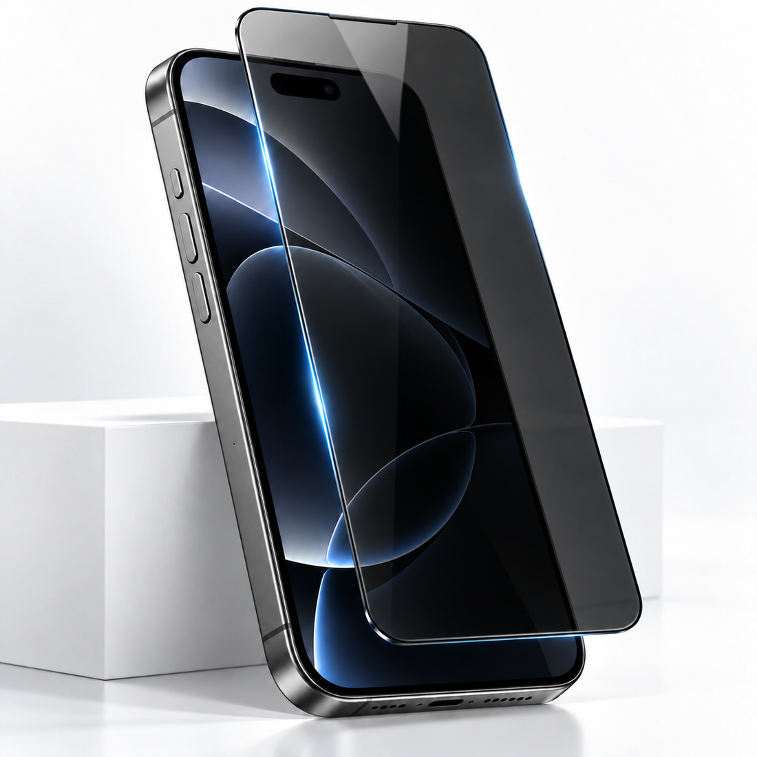 Verre trempé Privacy anti-espion iPhone 18 Pro Max – packshot avec filtre de confidentialité